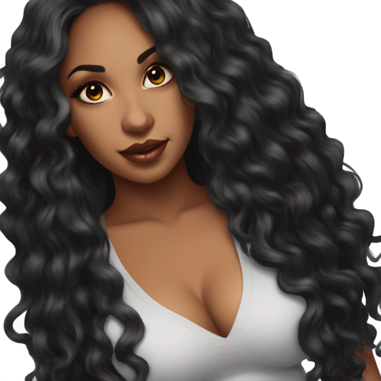 stunning curvy black woman, nice makeup black long hair emoji