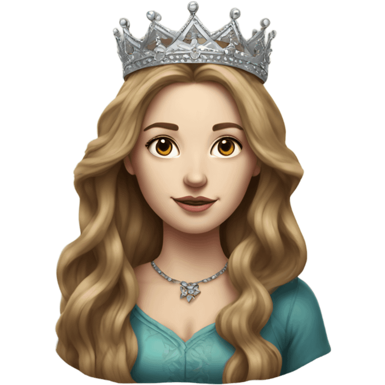 Hyperrealistic beautiful white girl wearing crown, tattoo with long brown hair  emoji