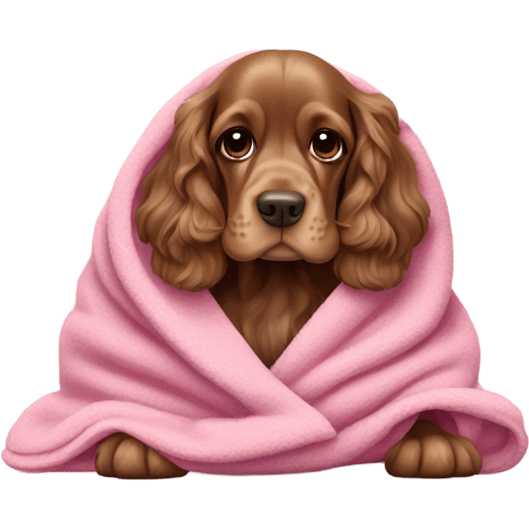 english Cocker spaniel in a pink blanket emoji