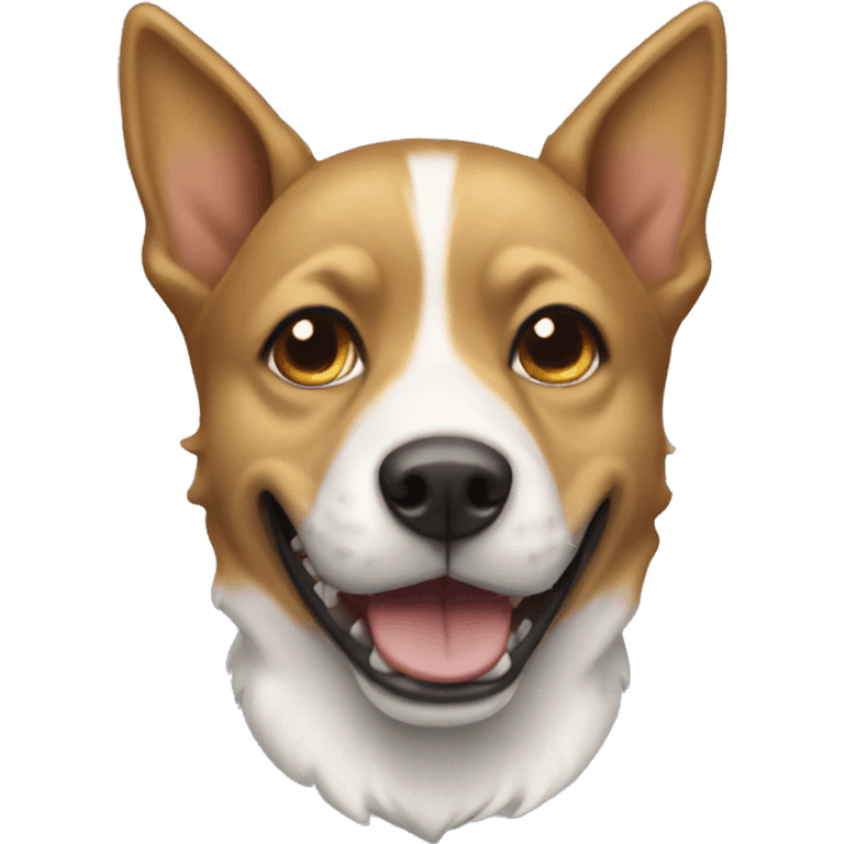 Golden brown and white dog with shark ears emoji