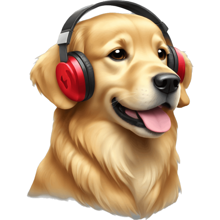 golden retriever with red headphone emoji