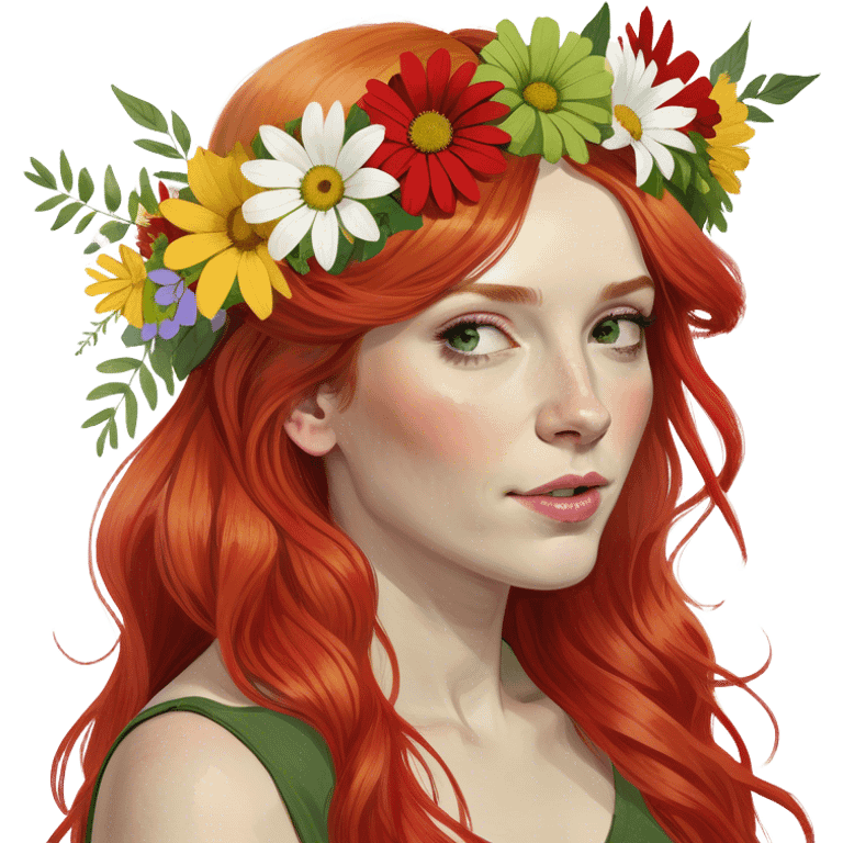 Realistic Long Red haired white woman with flowers in her hair  emoji