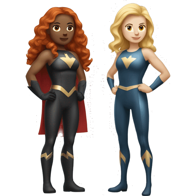 Superhero Duo Caucasian redhead female and  Caucasian blonde female emoji