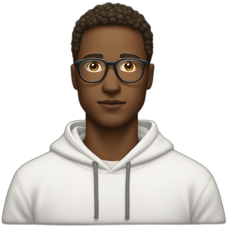 White guy with rounded glasses wearing a white aesthetic hoodie  emoji