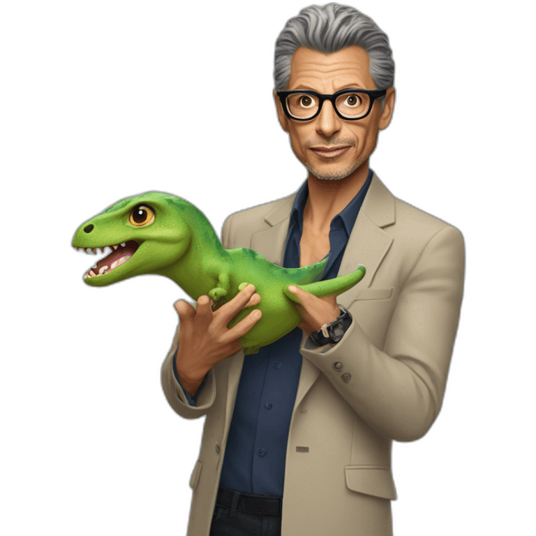 Jeff Goldblum holding a tiny dinosaur emoji