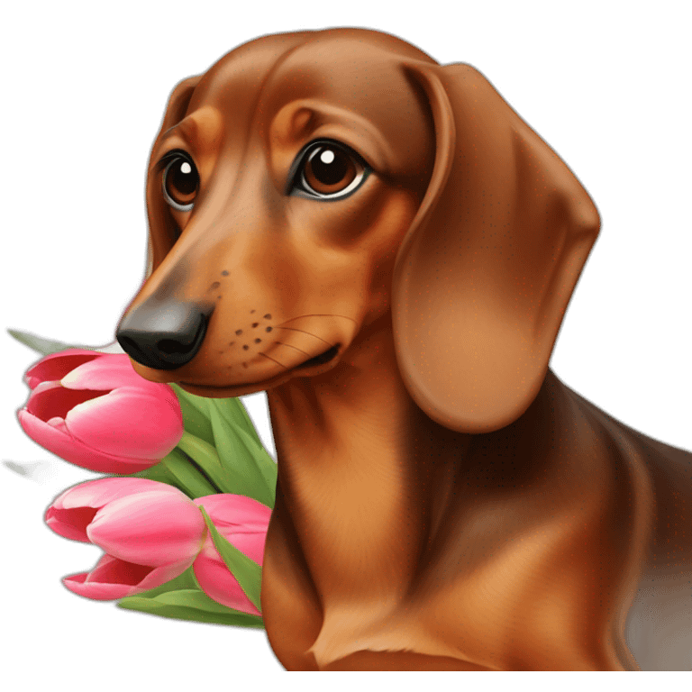 browm dachshund with tulips emoji