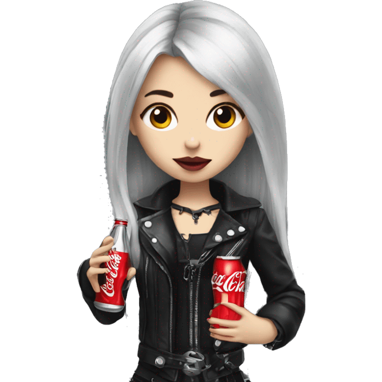 metalhead girl wearing gothic clothes and coca cola on her hand emoji