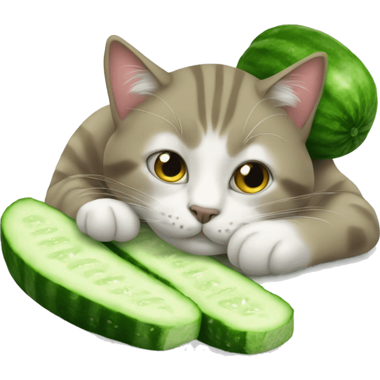 Cat relaxing while keeping cucumber to eyes emoji