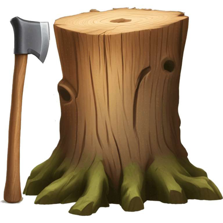 Tree stump with an axe cleaved in the top of the stump  emoji