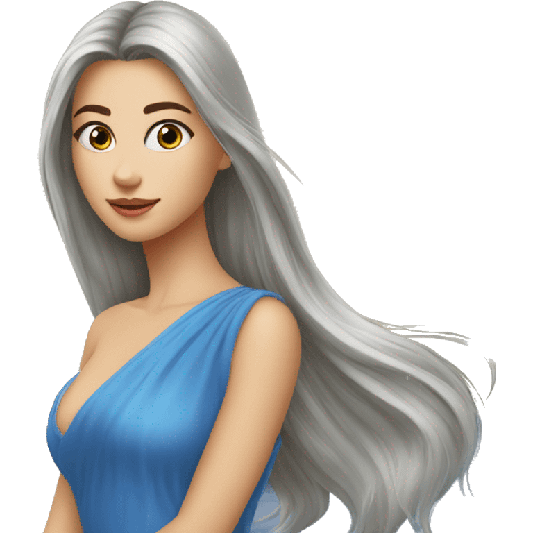 fille châtain cheveux long raide et yeux bleus emoji