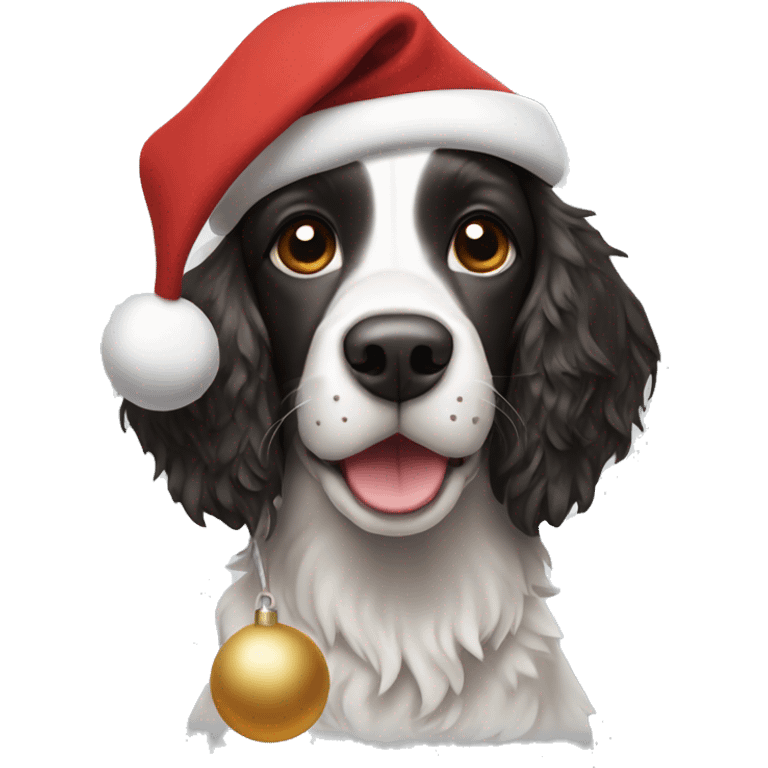 Springer spaniel with a Santa hat emoji