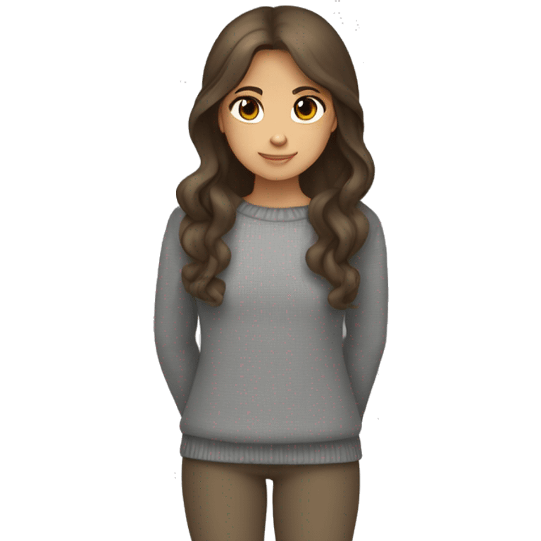 winter, christmas, hispanic, long brown hair, girl, brown eyes, child, full body, grey sweater emoji