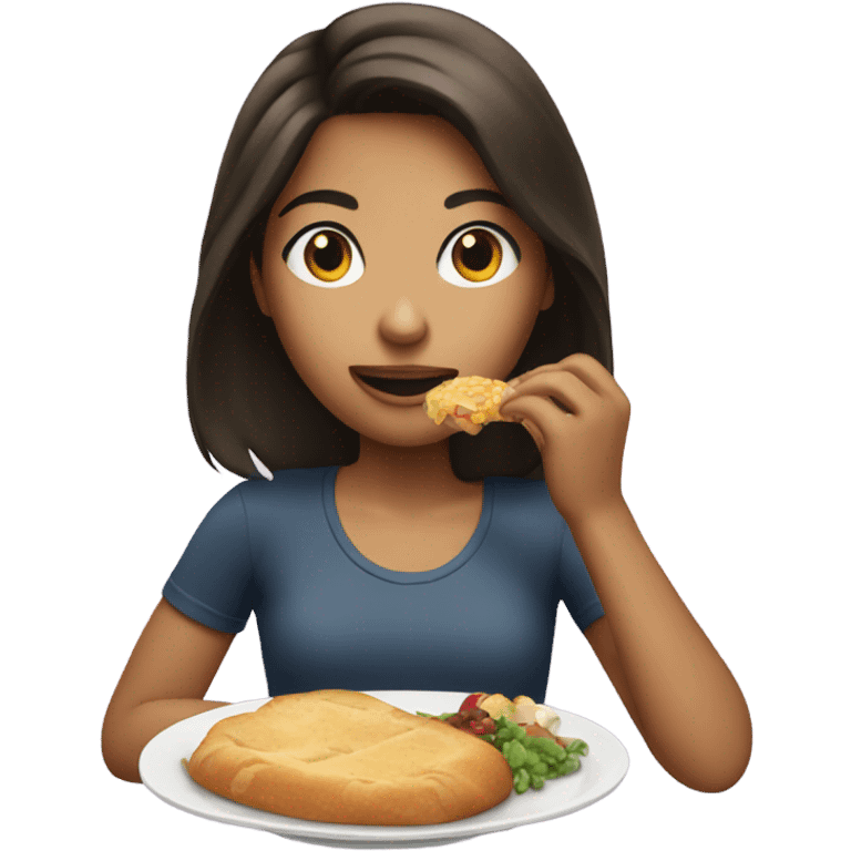 a brunette girl eating emoji