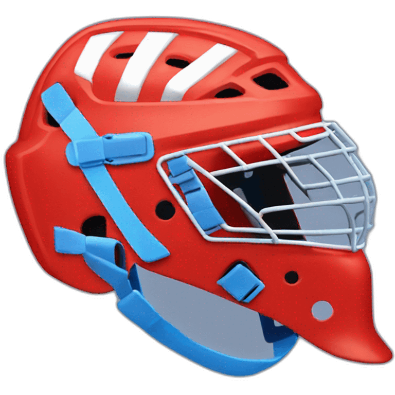 hockey goalkeeper's helmet painted red and blue side view emoji