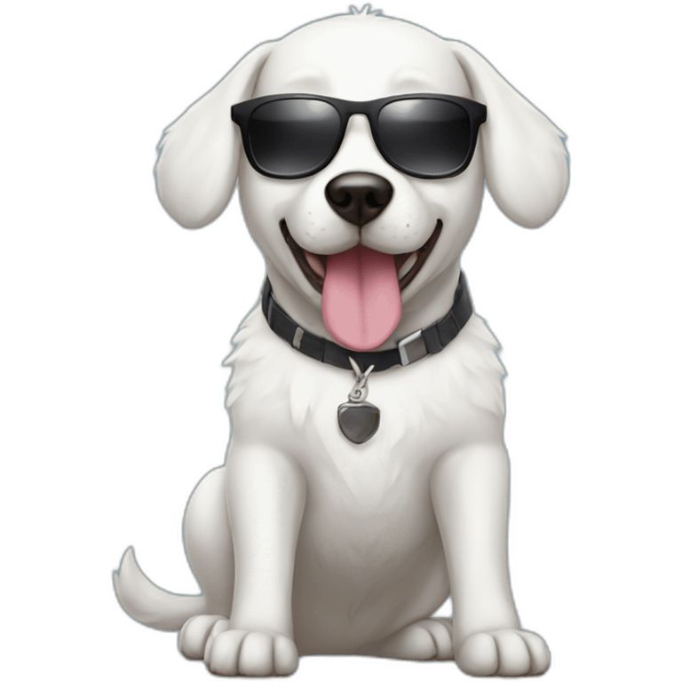 white dog with sunglasses and costume  emoji