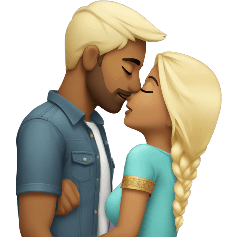 Indian girlfriend kissing her blond boyfriend on cheek emoji