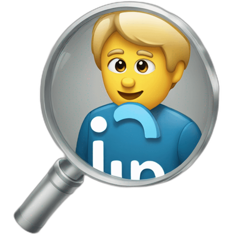 Magnifying glass with linkedin logo emoji