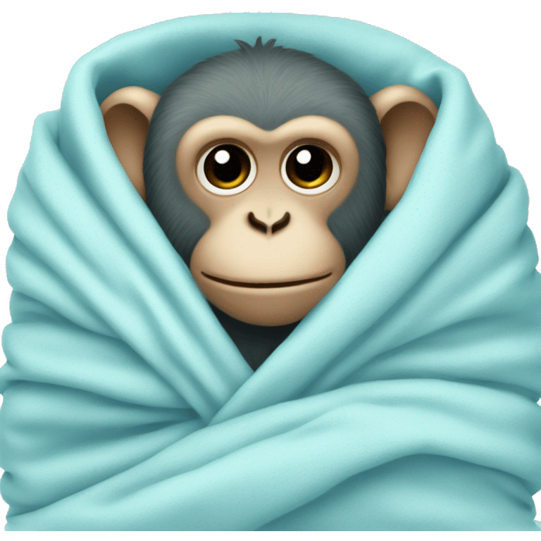 the monkey sleeps in a blanket pastel blue emoji