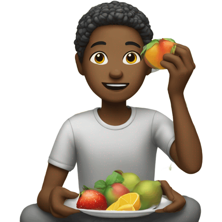 African American eating fruit emoji