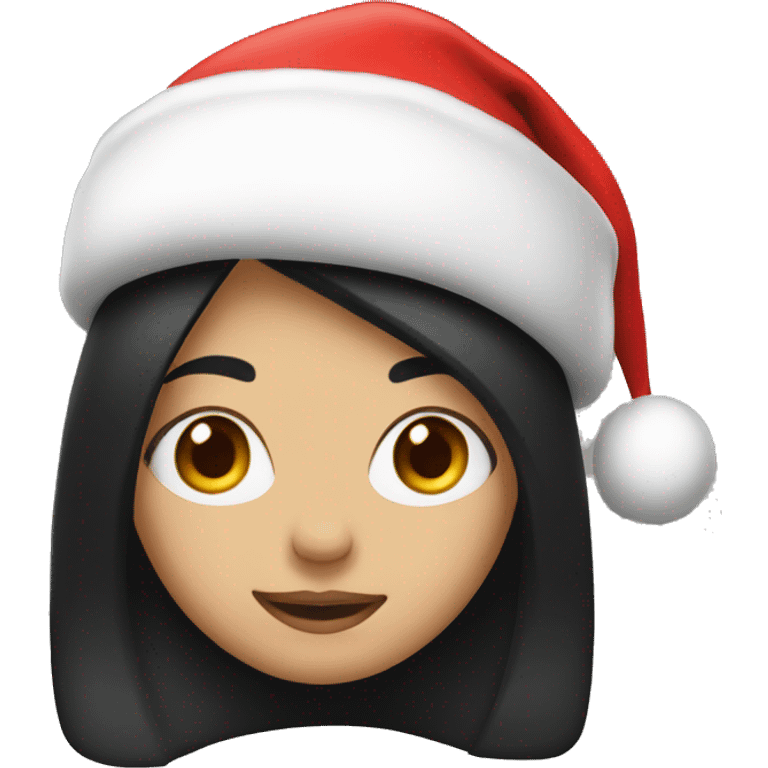 A girl with black hair with a Santa hat emoji