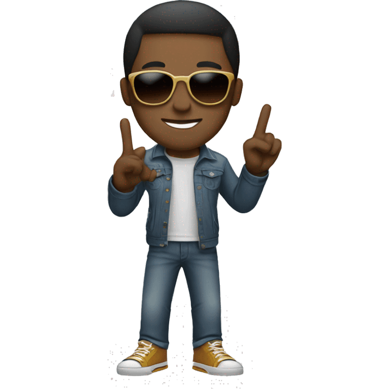 black man with sunglasses, short hair making peace sign with two fingers and crooked legs emoji