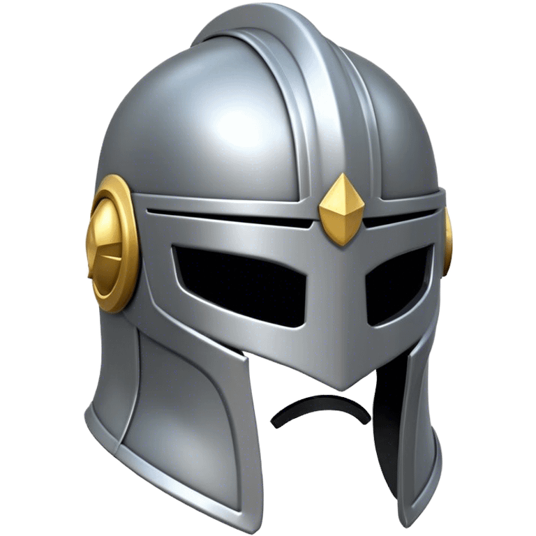 Clash of Clans aesthetic: Cinematic heroic Steel full face Helm Emoji, rendered in a 3D vector-style similar to standard emojis with minimal shading and bold, simplified shapes. A compact, isometric helmet crafted of shining steel with intricate engravings and a protective visor, softly glowing with a noble warrior charm. Simplified yet unmistakably iconic, highly detailed and consistent, glowing with a soft radiant gleam and high polish. Stylized with a touch of chivalric tradition and a soft glowing outline, capturing the essence of a stalwart battle helm with a friendly, playful manner! emoji