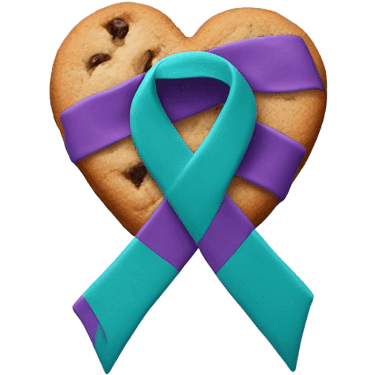 Purple teal Suicide awareness ribbon, heart cookie emoji