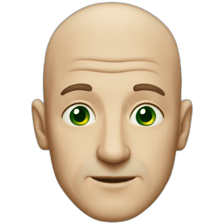 55-year-old man, a long nose, green eyes, bald emoji