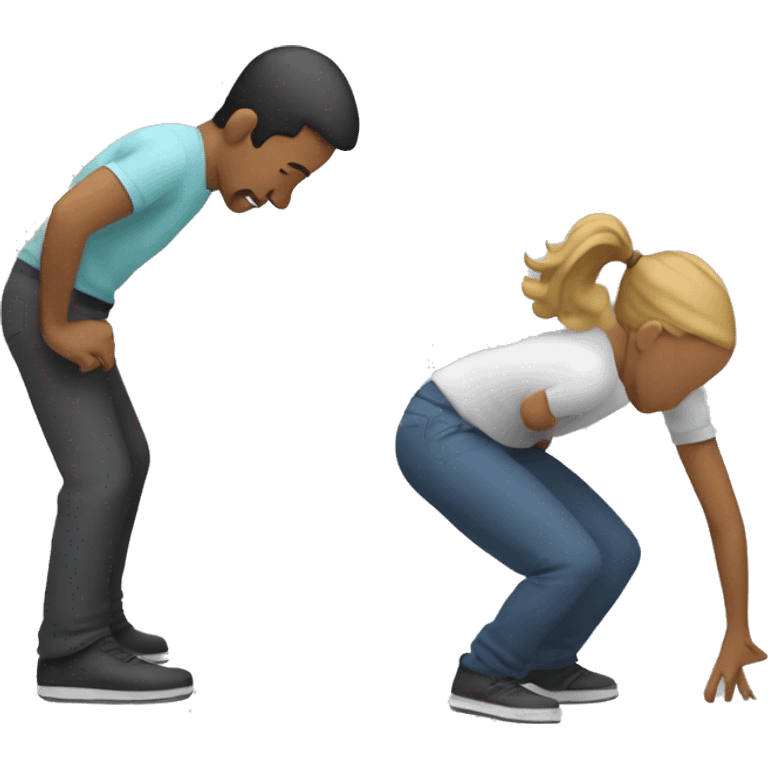 someone is bending down to pick something up and another person is stretching over them emoji