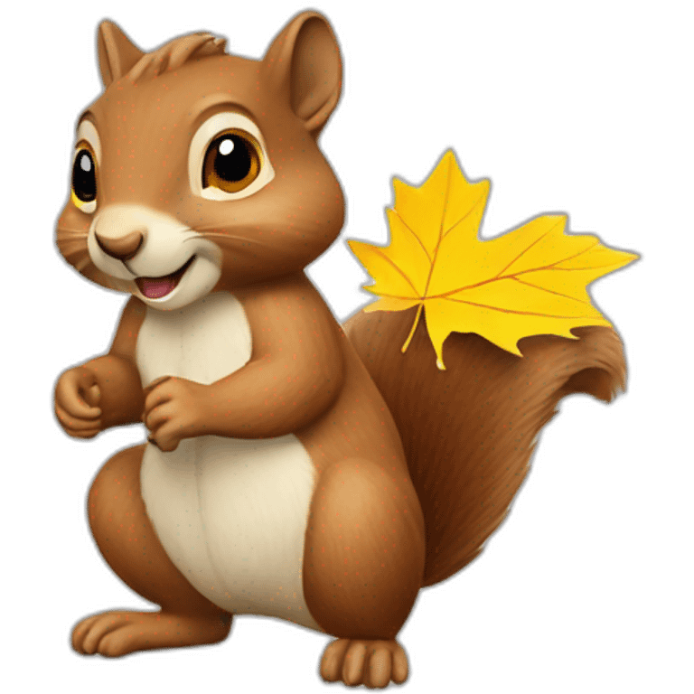 squirrel with a yellow maple leaf in its paws emoji