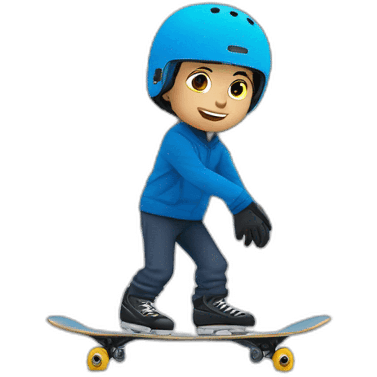 Garçon au œil bleu qui fait du skate bord emoji