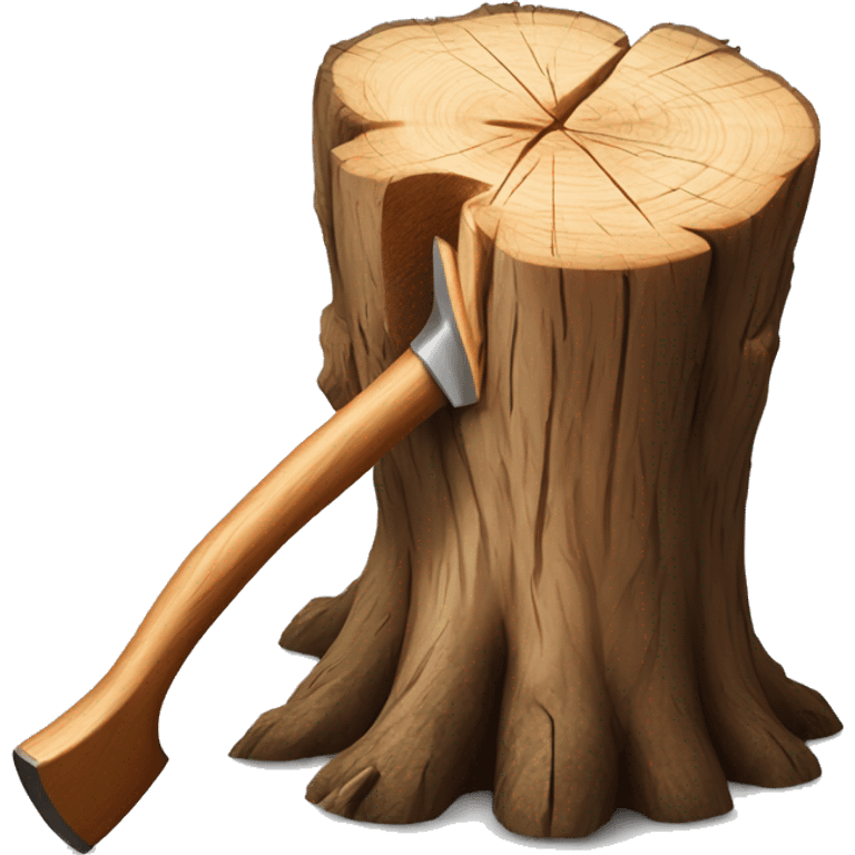 Realistic wood stump with axe chopping it emoji