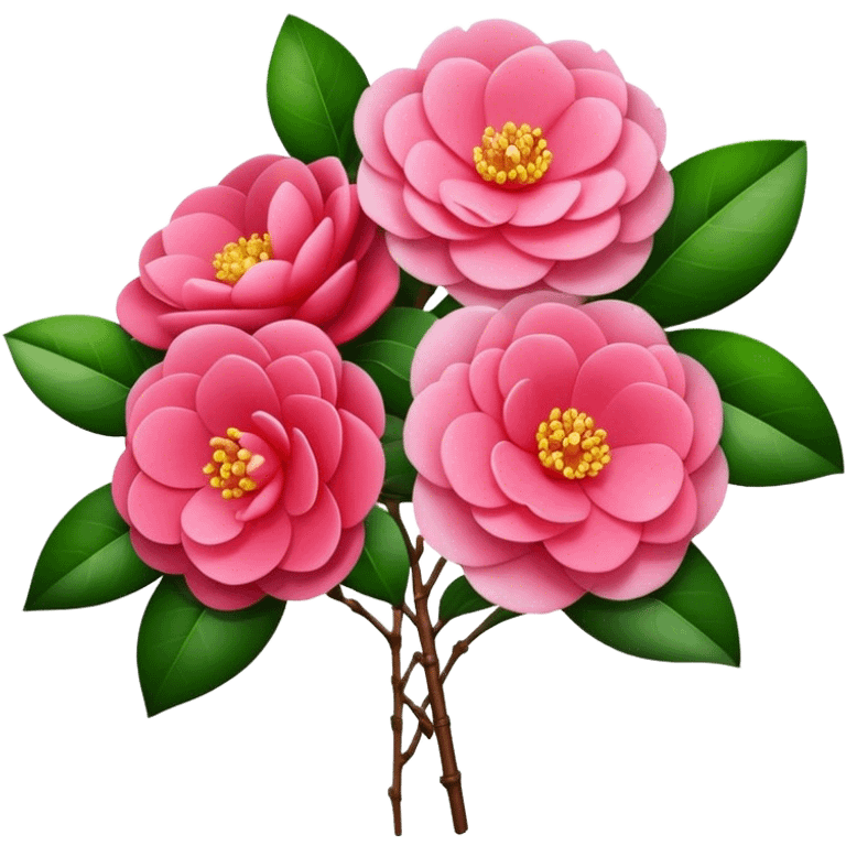 big bouquet Camellia flower, stem, leaf emoji