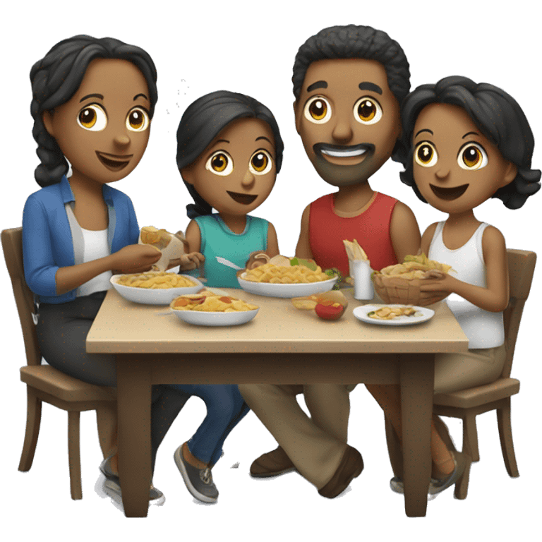 Family eating at table emoji