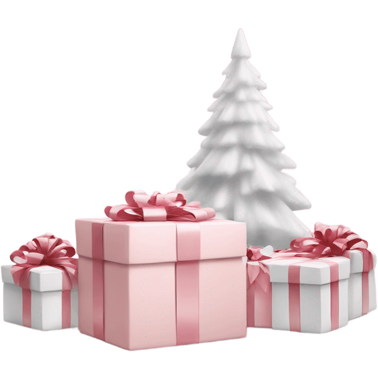 Light pink Christmas gifts under a white Christmas tree  emoji