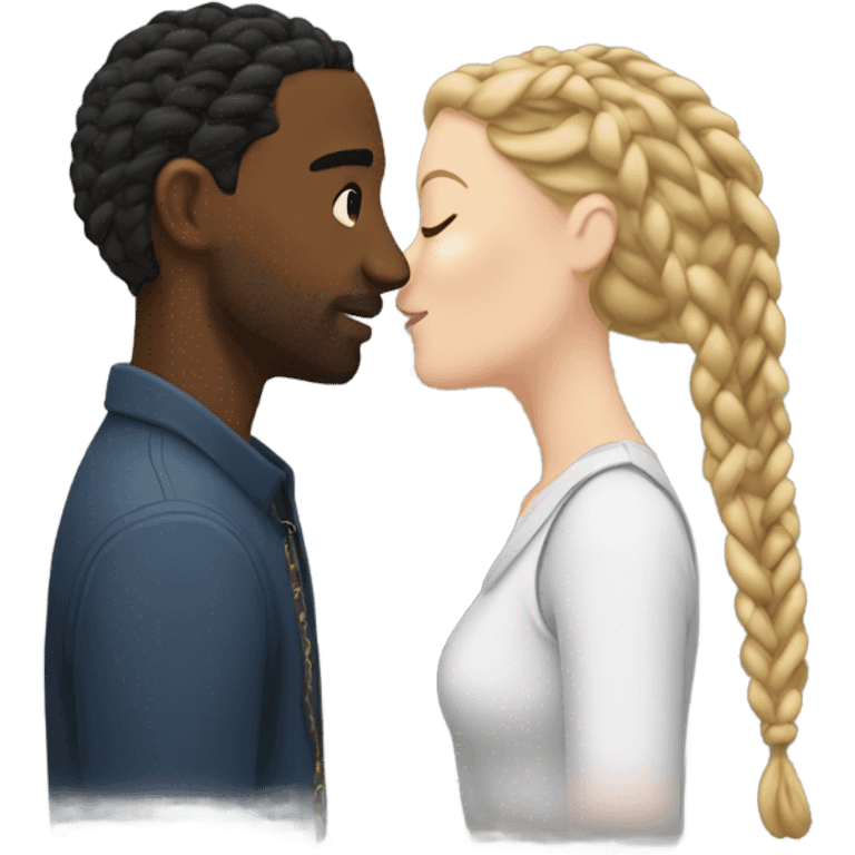 black male, with braids kissing white fe emoji