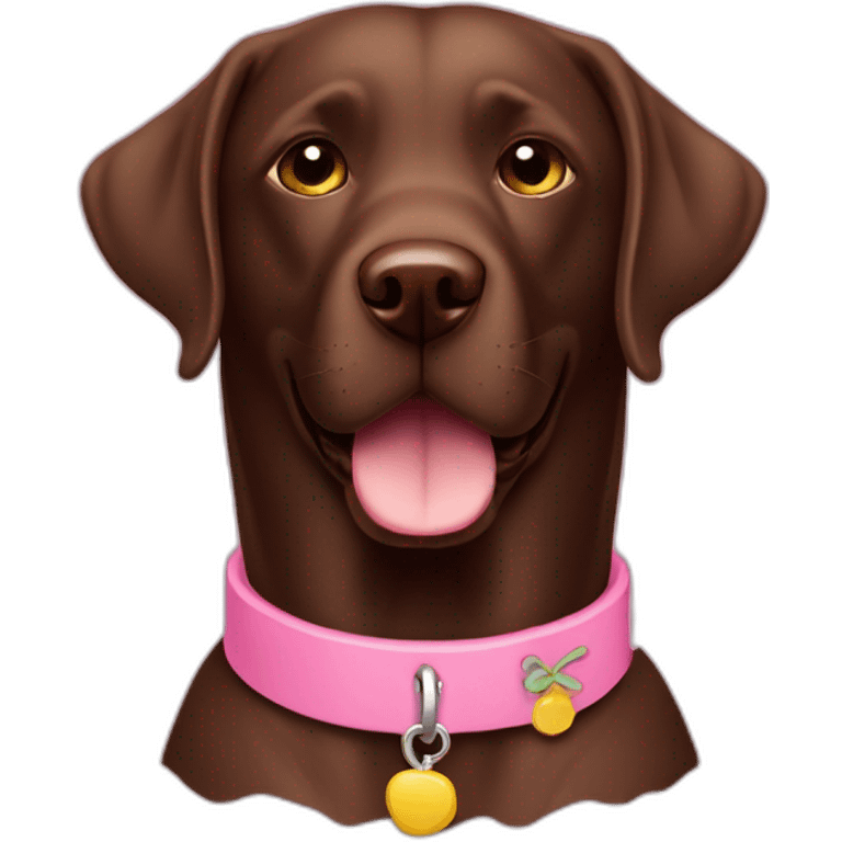 Labrador chocolate con collar rosa emoji