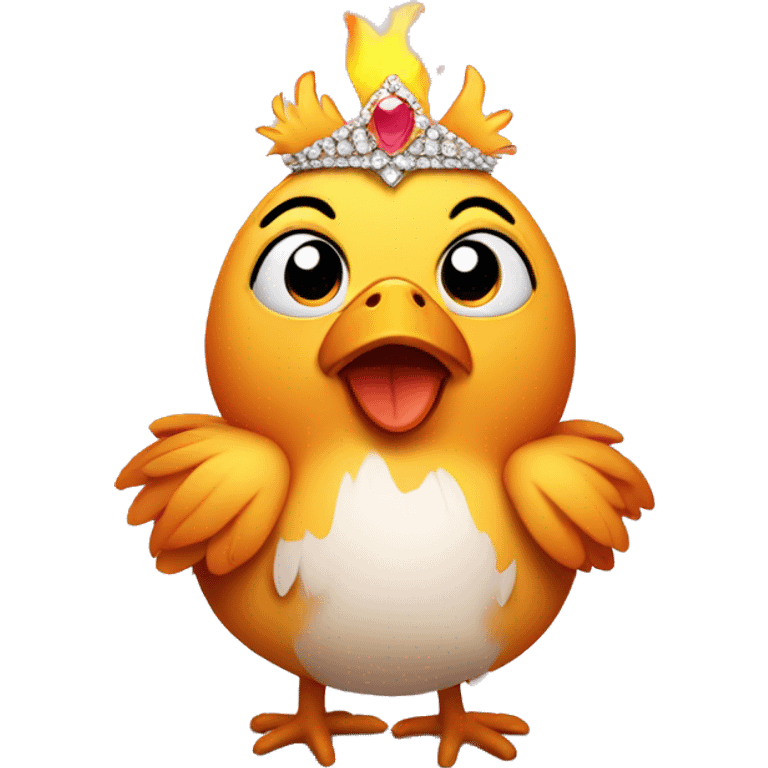 Cute chicken surrounded by fire wearing a tiara emoji