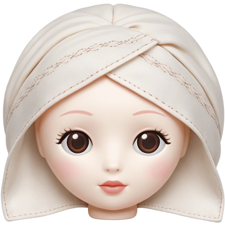 A small, soft cloth doll, with simple features and stitched details, representing a classic toy emoji