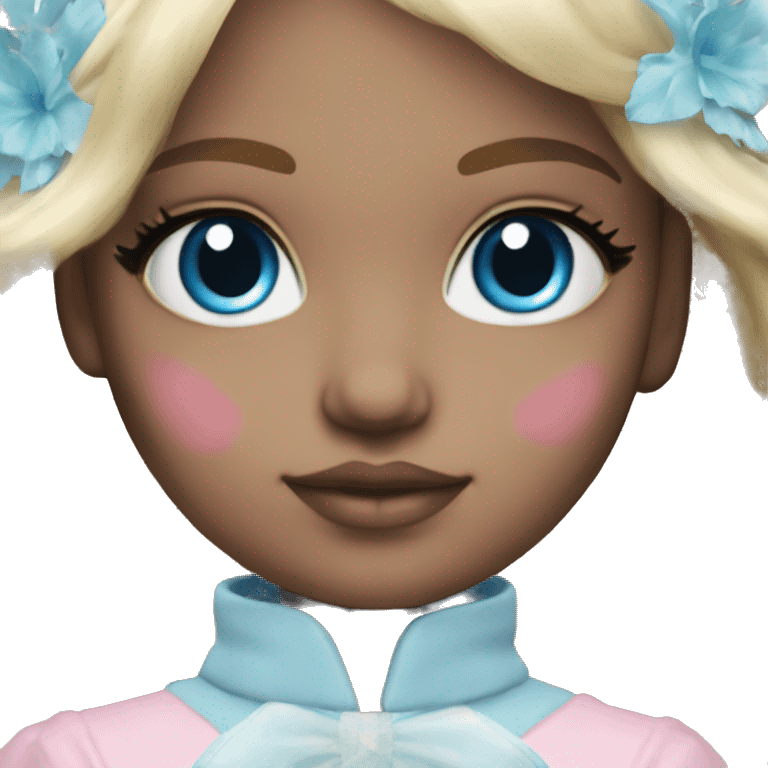 ocean blue doll eyes, blonde hair, feminine, pink, girl, angelic emoji