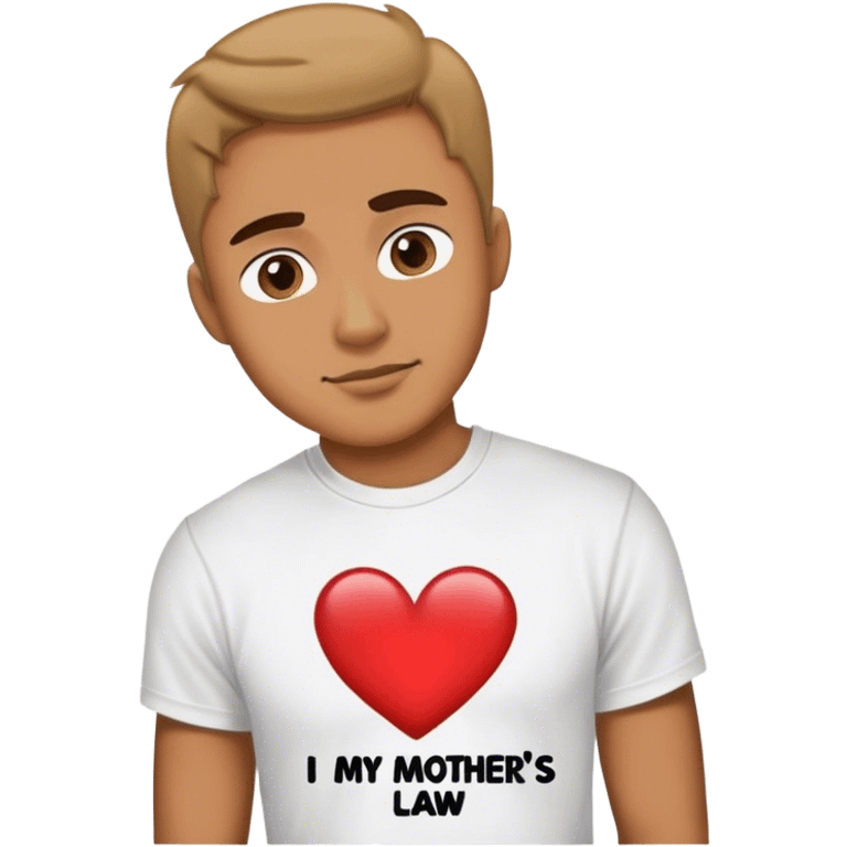 Guy wearing t shirt saying I love my mothers law emoji