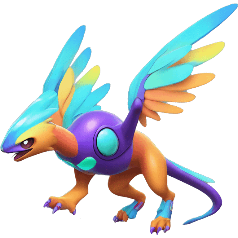 Colorful Neon Colors Vibrant Colors Flying Futuristic Fakémon-Pokémon-Creature Full Body emoji