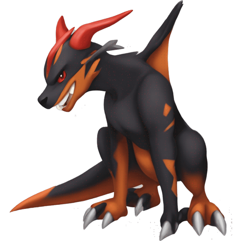 Black Cool Edgy Anthro Noivern-Nargacuga-Houndoom-Charizard Fakémon  with White and Red Edgy markings emoji