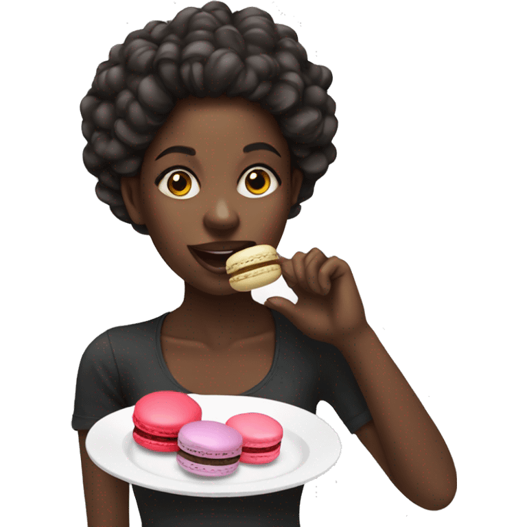 black girl eating macaron emoji