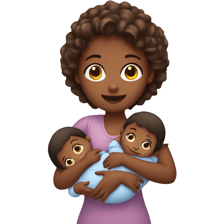 A girl holding two babies emoji