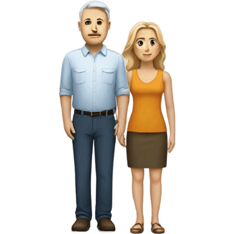 white woman standing next to a large white man emoji