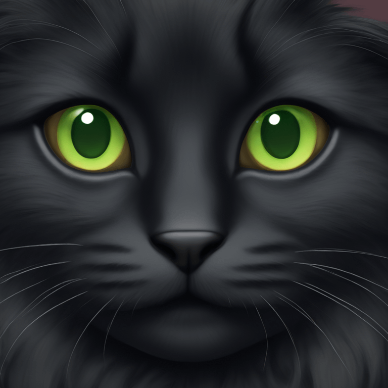 Fluffy black cat with green eyes emoji