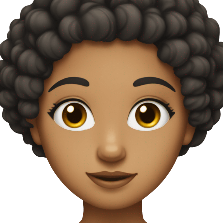 tan girl with cute lashes and black curly hair emoji