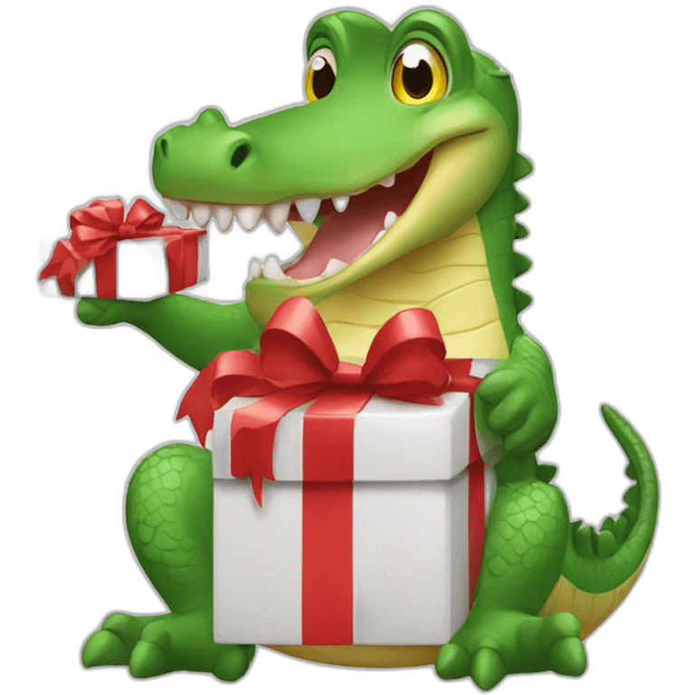 a crocodile holding a present emoji