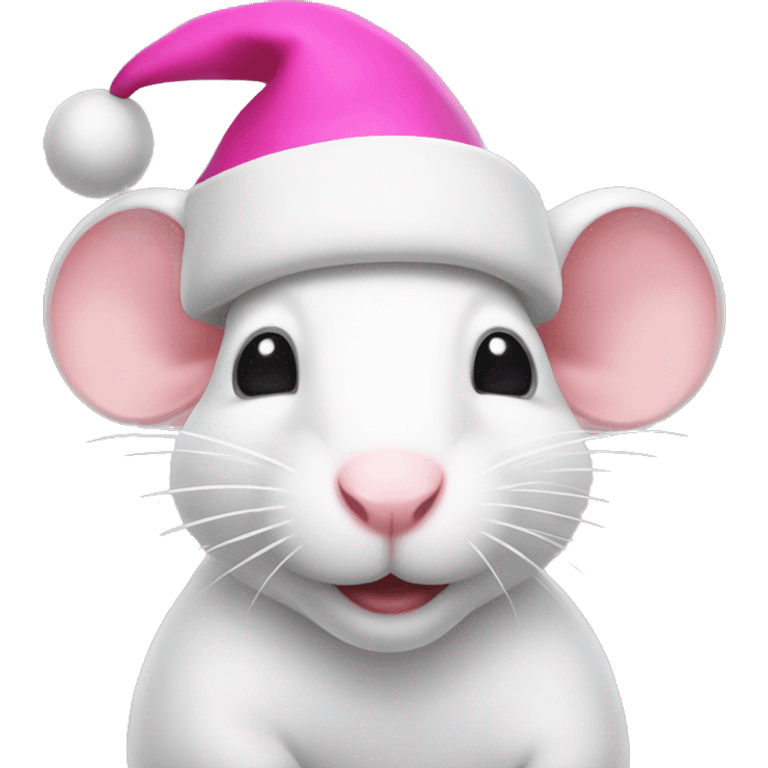 a white rat wearing a pink santa hat emoji